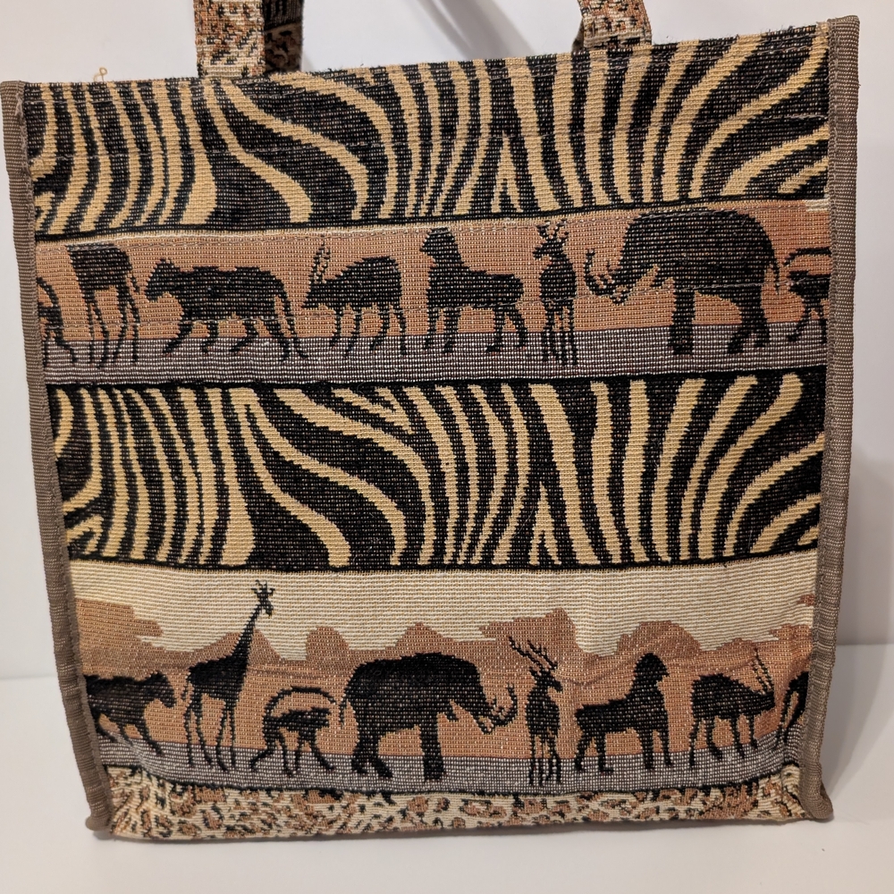 Jade Safari Tapestry Tote in Black, Tan & Cream